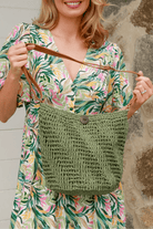 Isabella Boho Faroe Straw Green Beach Bag.