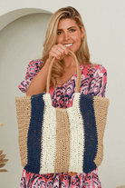 Isabella Boho Lagunda Straw Nat/Blue Beach Bag.
