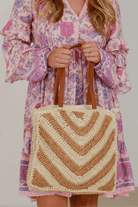 Isabella Boho Waves Straw Natural Beach Bag.