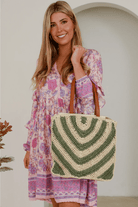 Isabella Green Stripe Woven Tote Bag.