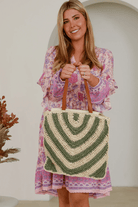 Isabella Green Stripe Woven Tote Bag.