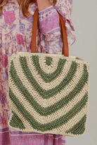 Isabella Green Stripe Woven Tote Bag.