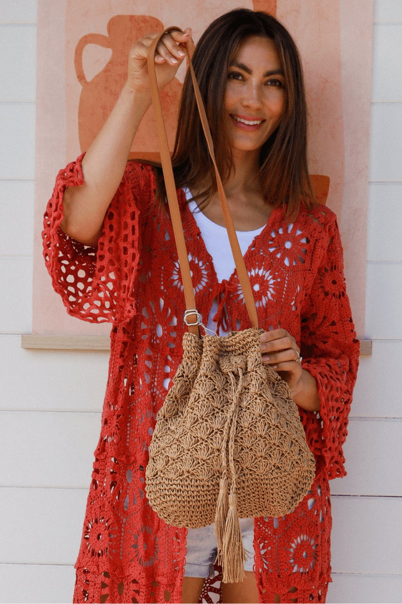 Isabella Woven Cotton Shoulder Tote Bag.