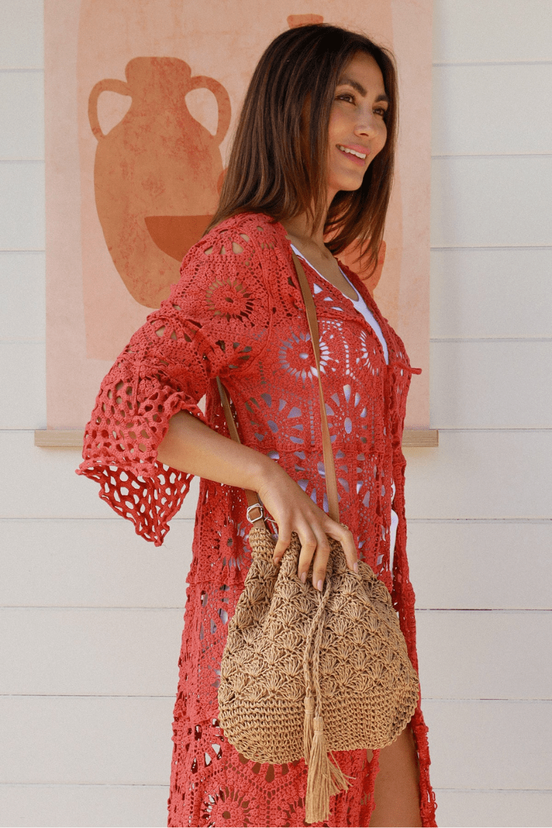 Isabella Woven Cotton Shoulder Tote Bag.