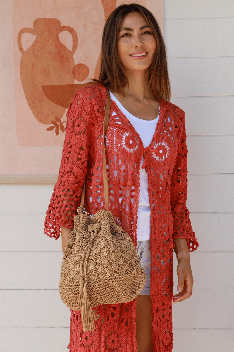 Isabella Woven Cotton Shoulder Tote Bag.