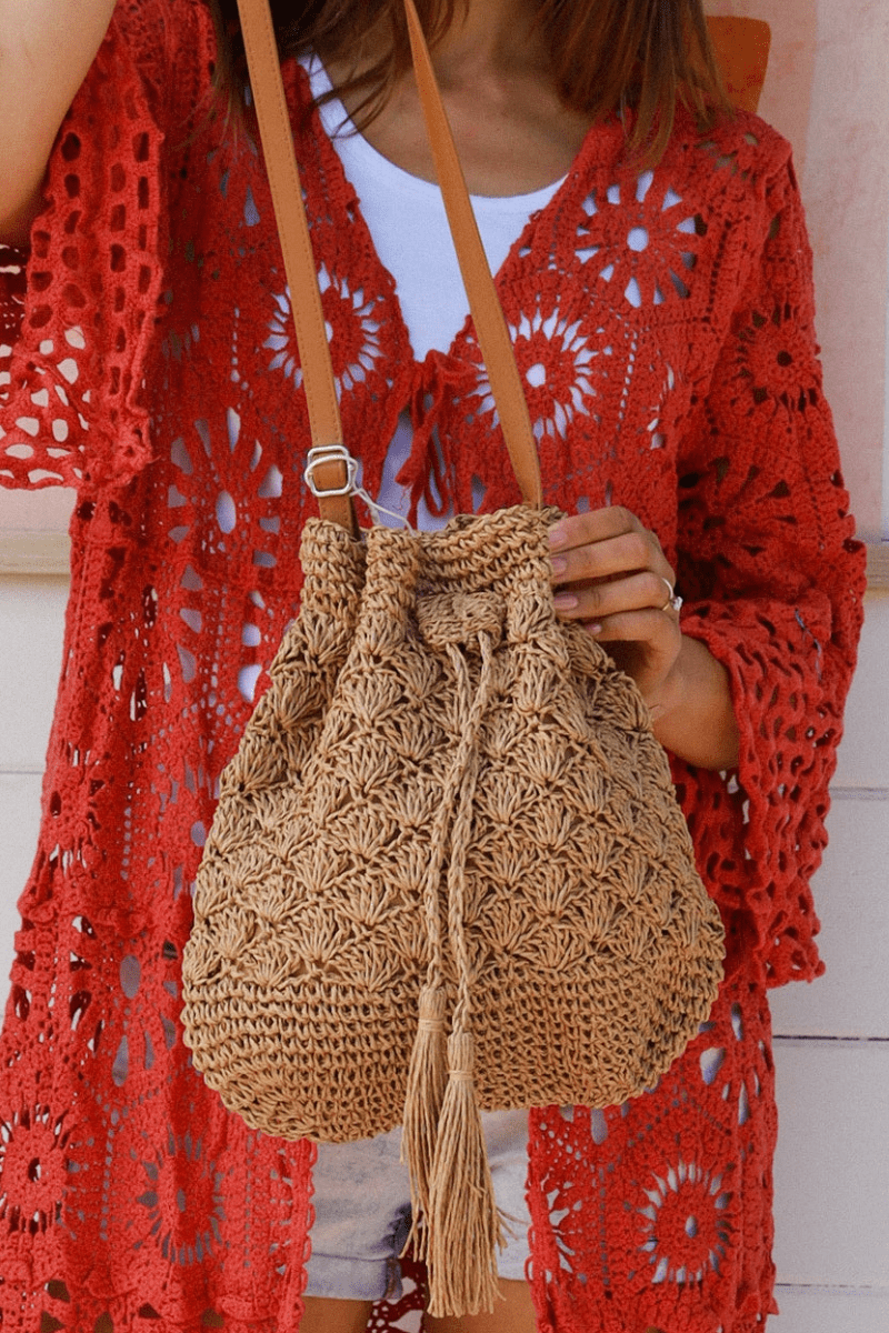 Isabella Woven Cotton Shoulder Tote Bag.