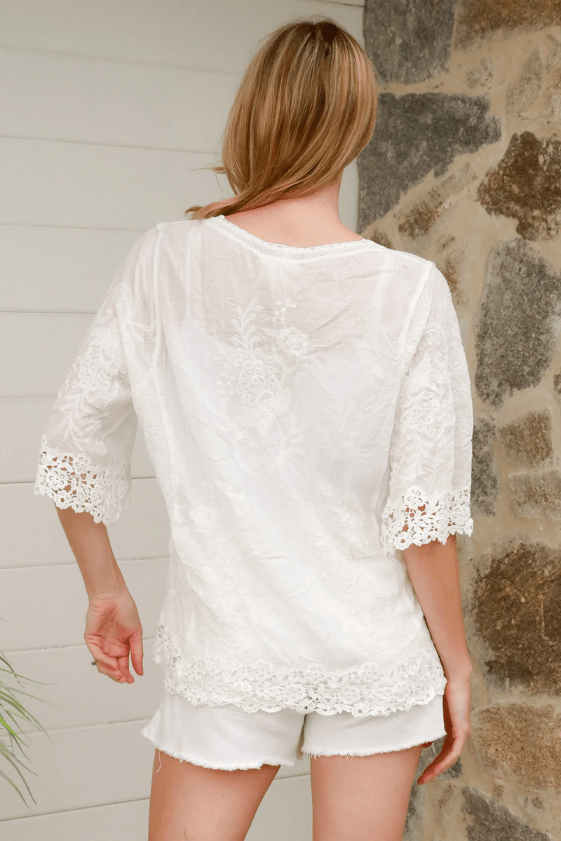 Isabella Boho Arcadia Crochet Shirt Cover up - White.