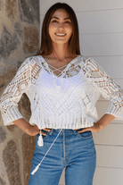 Isabella Boho Balamb Crochet Shirt Cover up - White.