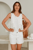 Isabella Boho Delta Crochet Sleeveless Cover up - White.