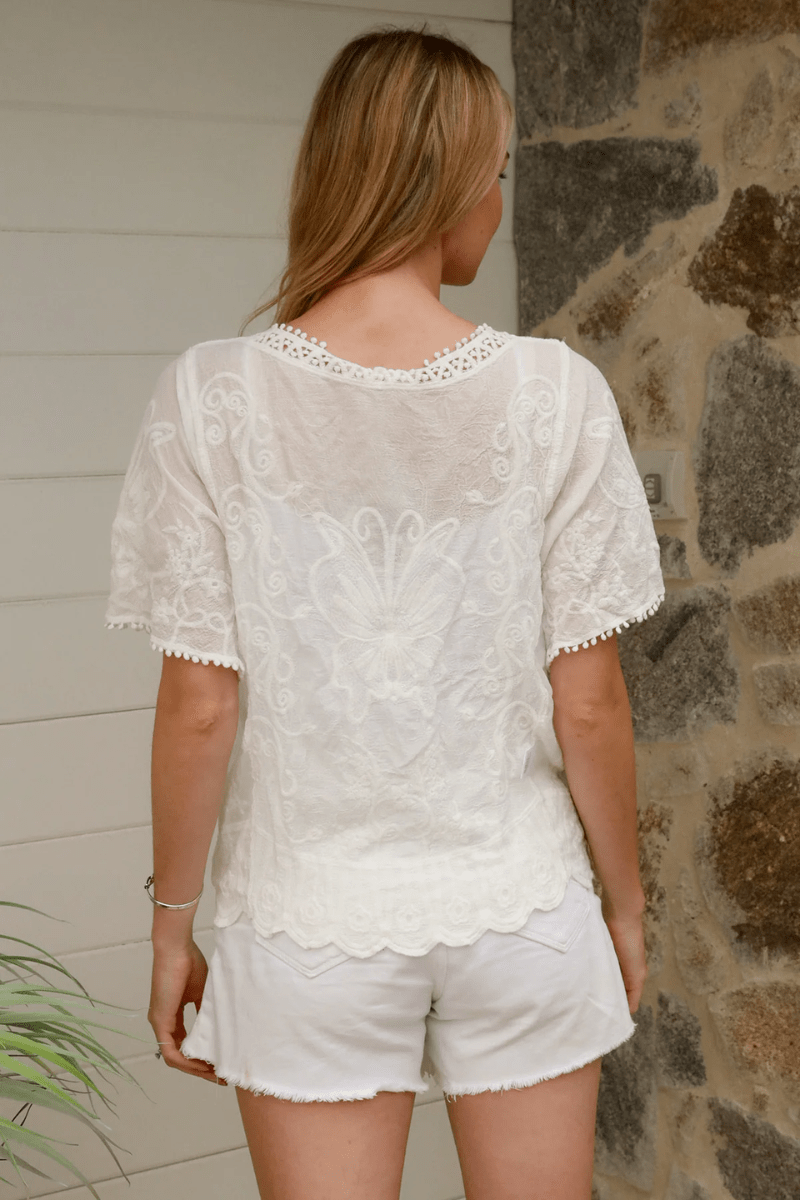 Isabella Boho Murano Crochet Shirt Cover up - White.