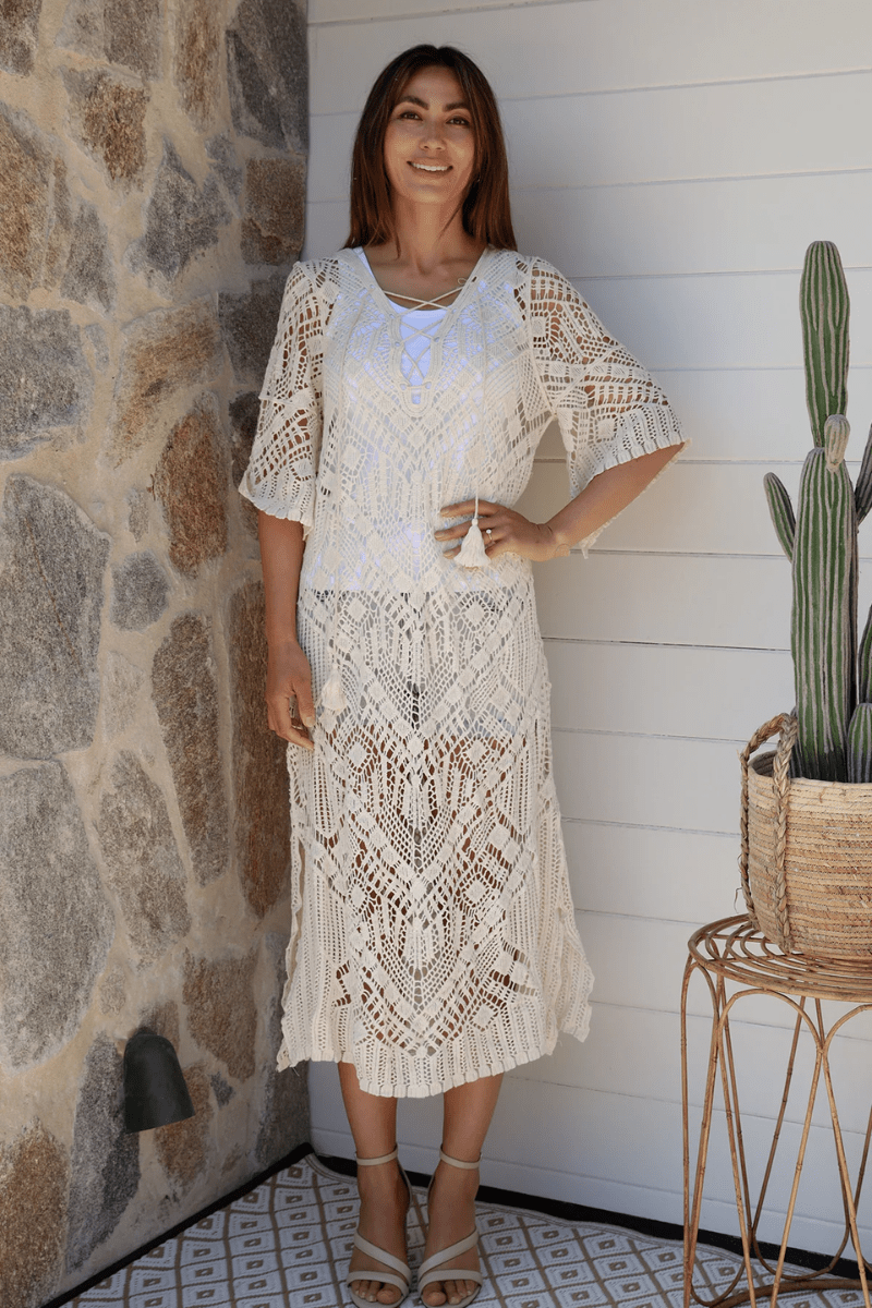 Isabella Boho Siargo Crochet  Maxi Beach Dress.