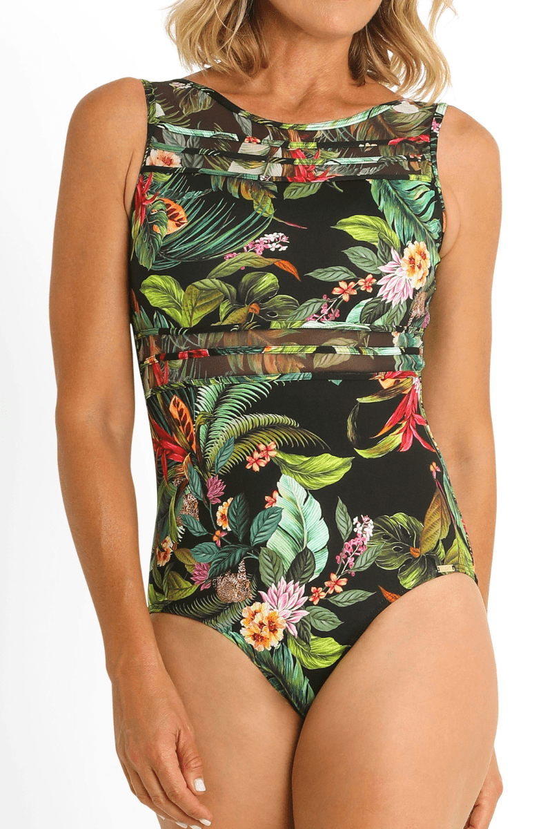 Jantzen Meka Mesh High Neck Mastectomy One Piece - Black.