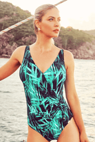 Jantzen Rainforest Gathered Surplice One Piece Green.