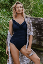 Jantzen Cosmopolitan DDE Ruched Mesh Frill One Piece Black.