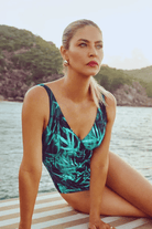 Jantzen Rainforest Gathered Surplice One Piece Green.