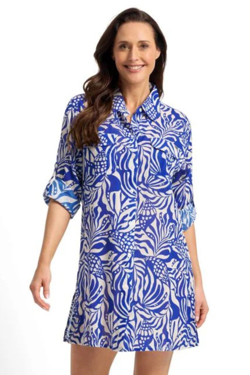 jantzen-seashells-JA91236-button-through-shirt-cobalt-ozresort