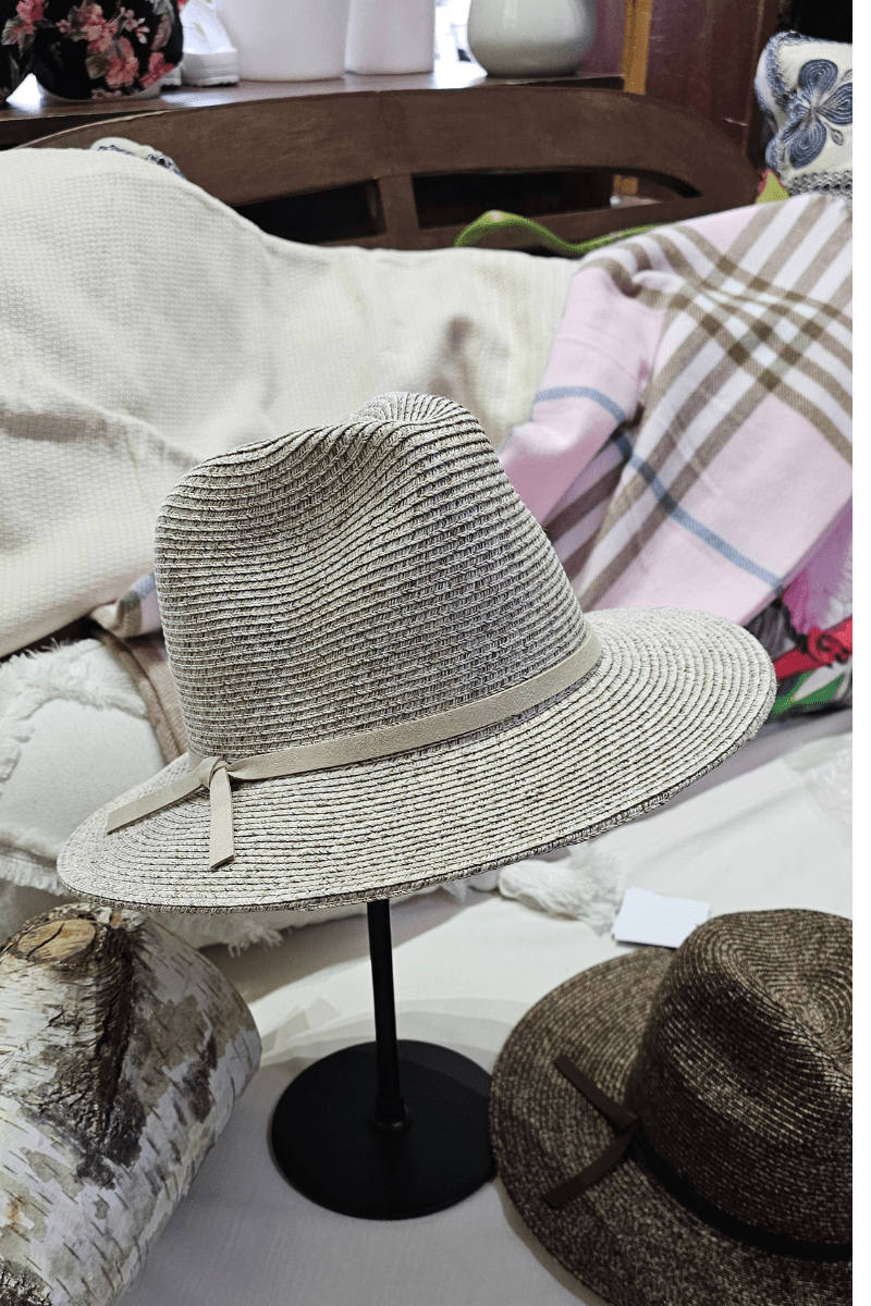 Laze Flexi Panama Leather Band Woven Wide Brim Sun hat.