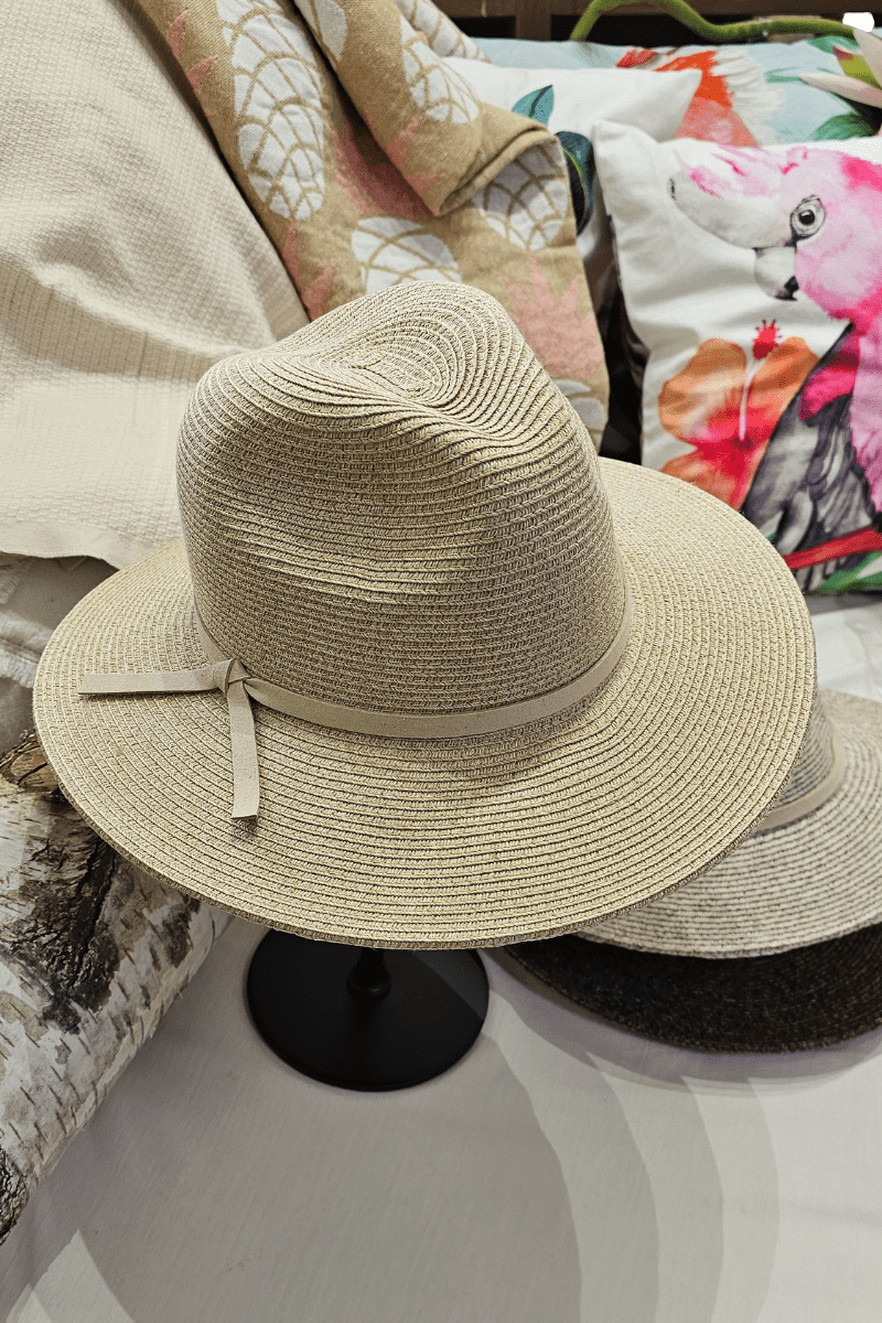 Laze Flexi Panama Leather Band Woven Wide Brim Sun hat.