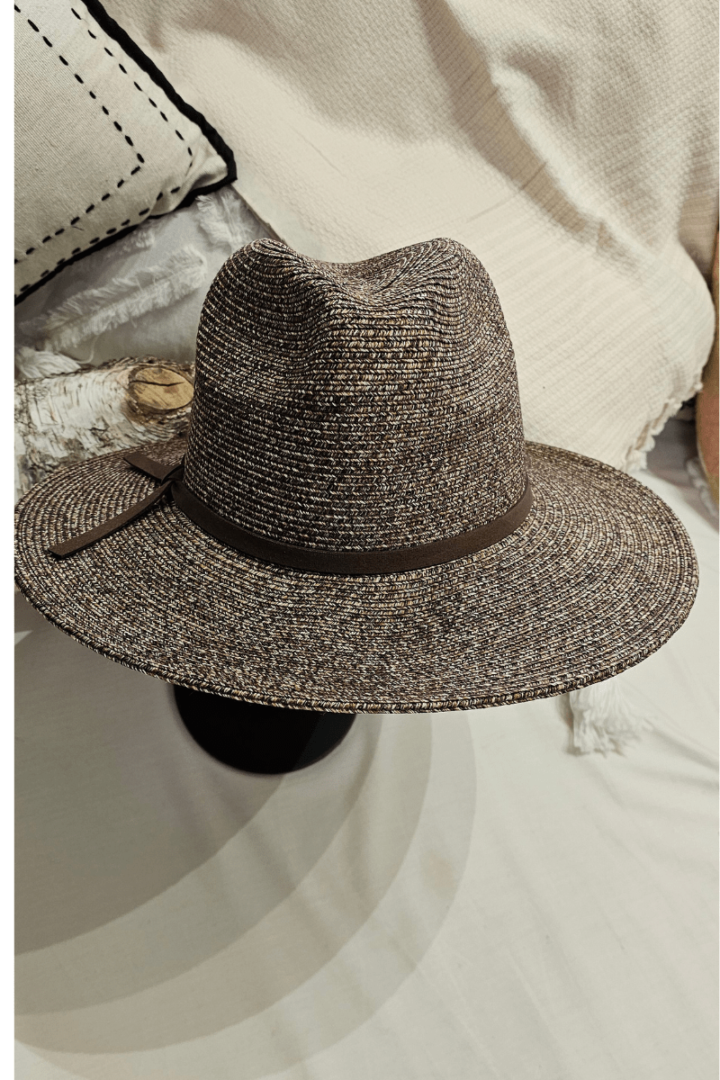 Laze Flexi Panama Leather Band Woven Wide Brim Sun hat.