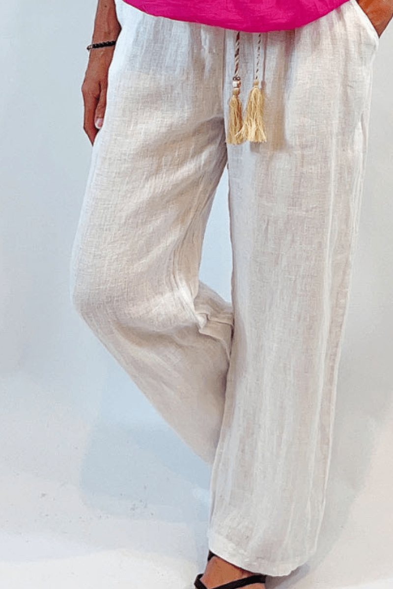 La Strada  Italian Linen Wide Leg White Pants.