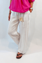 La Strada  Italian Linen Wide Leg White Pants.