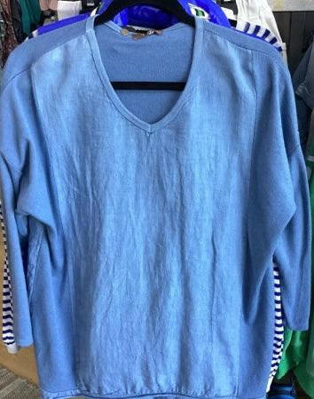 La Strada Cotton V Neck with Knit Sleeve Top.