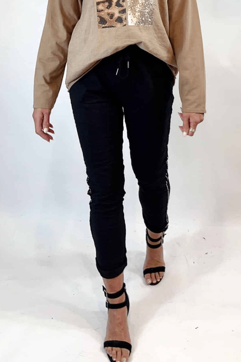 La Strada Stretch Jogger Elastane Viscose Pants Black.