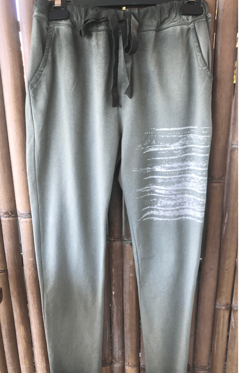 La Strada Cotton Foil Line Jogger Pant Military.