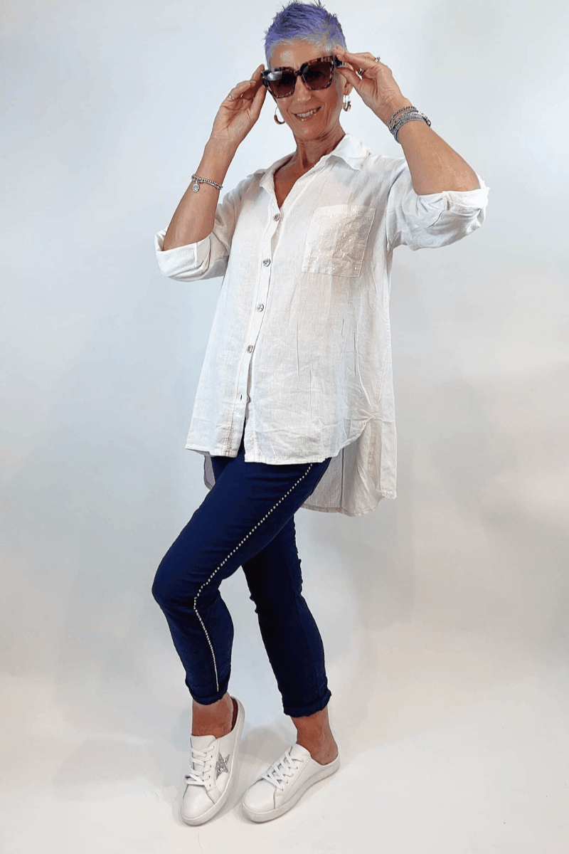 La Strada Stretch Crinkle Jogger Navy.