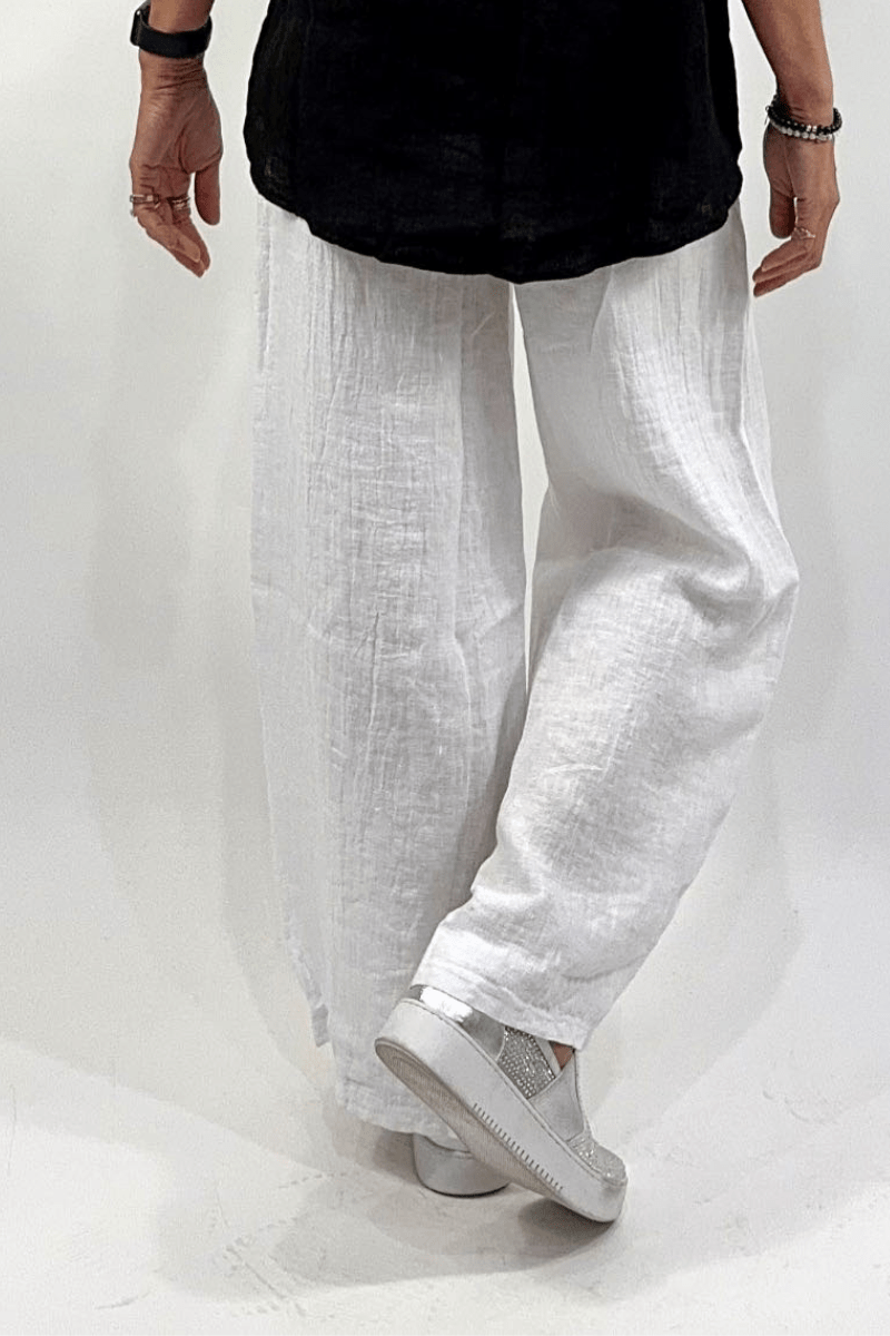 La Strada White Wide Leg Linen Pant.