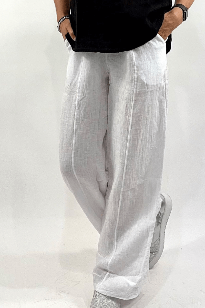 La Strada White Wide Leg Linen Pant.