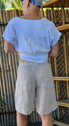 La Strada Italian Linen Long Short White & Beige.