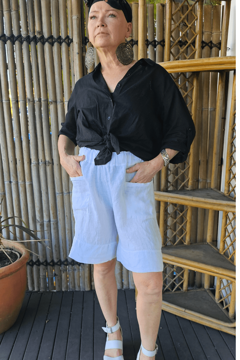 La Strada Italian Linen Long Short White & Beige.