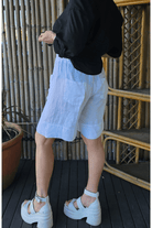 La Strada Italian Linen Long Short White & Beige.