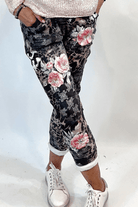 La Strada Jogger Stretch Pink Animal Pant.