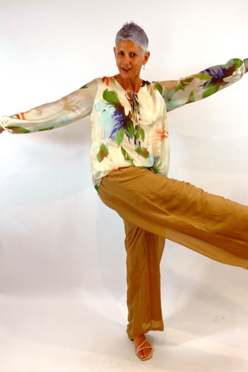 La Strada Silk Viscose V Neck Tierred Top Cobalt.