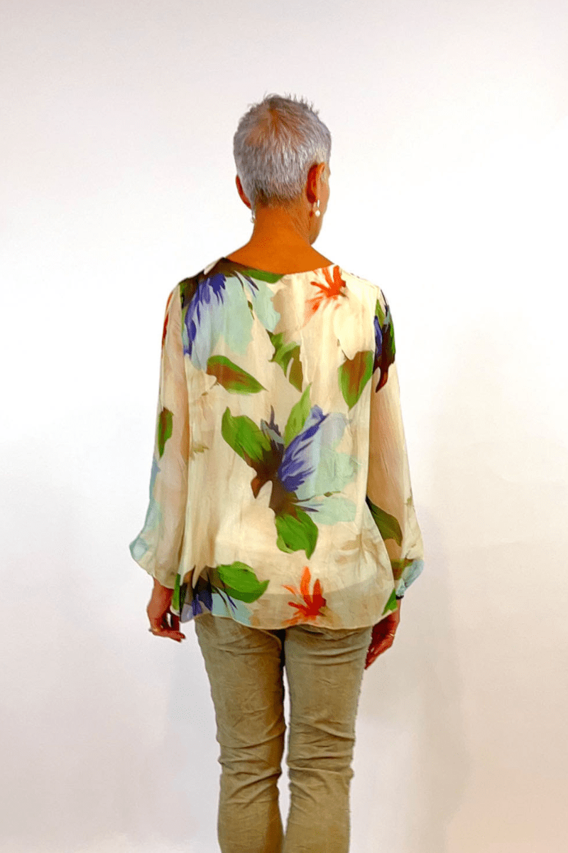 La Strada Silk Viscose V Neck Tierred Top Cobalt.