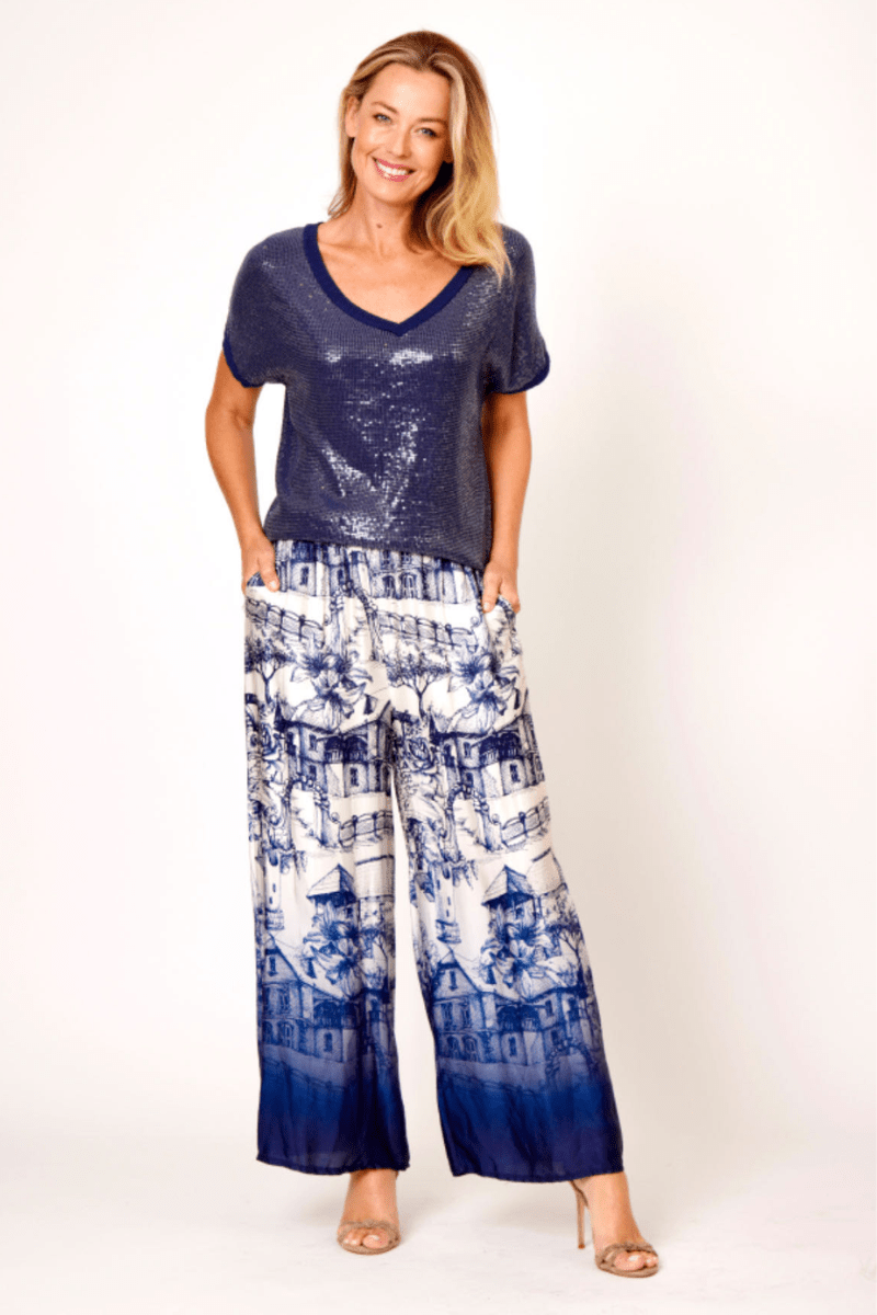 La Strada 100% Viscos Country Cottage Print Pants.