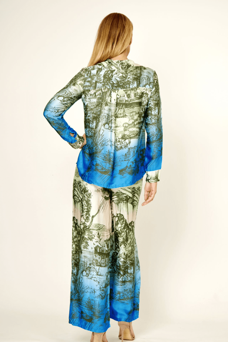 La Strada 100% Viscose Azure Print Pants.