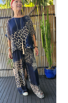 La Strada Silk Viscose Animal Navy Pant.