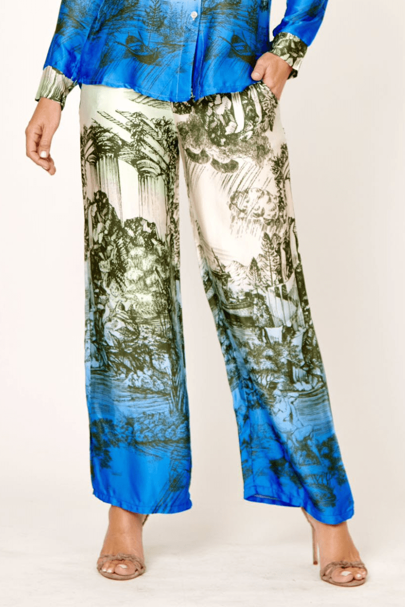 La Strada 100% Viscose Azure Print Pants.