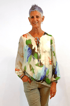 La Strada Silk Viscose V Neck Tierred Top Cobalt.