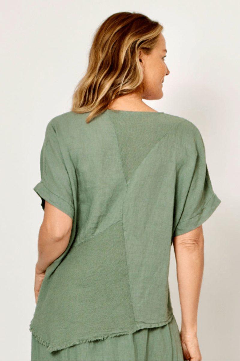 La Strada Italian Linen Top Asymetrical Khaki.