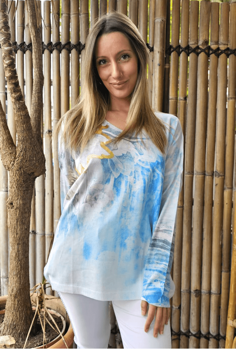 La Strada Poly Knitted Blue Top.