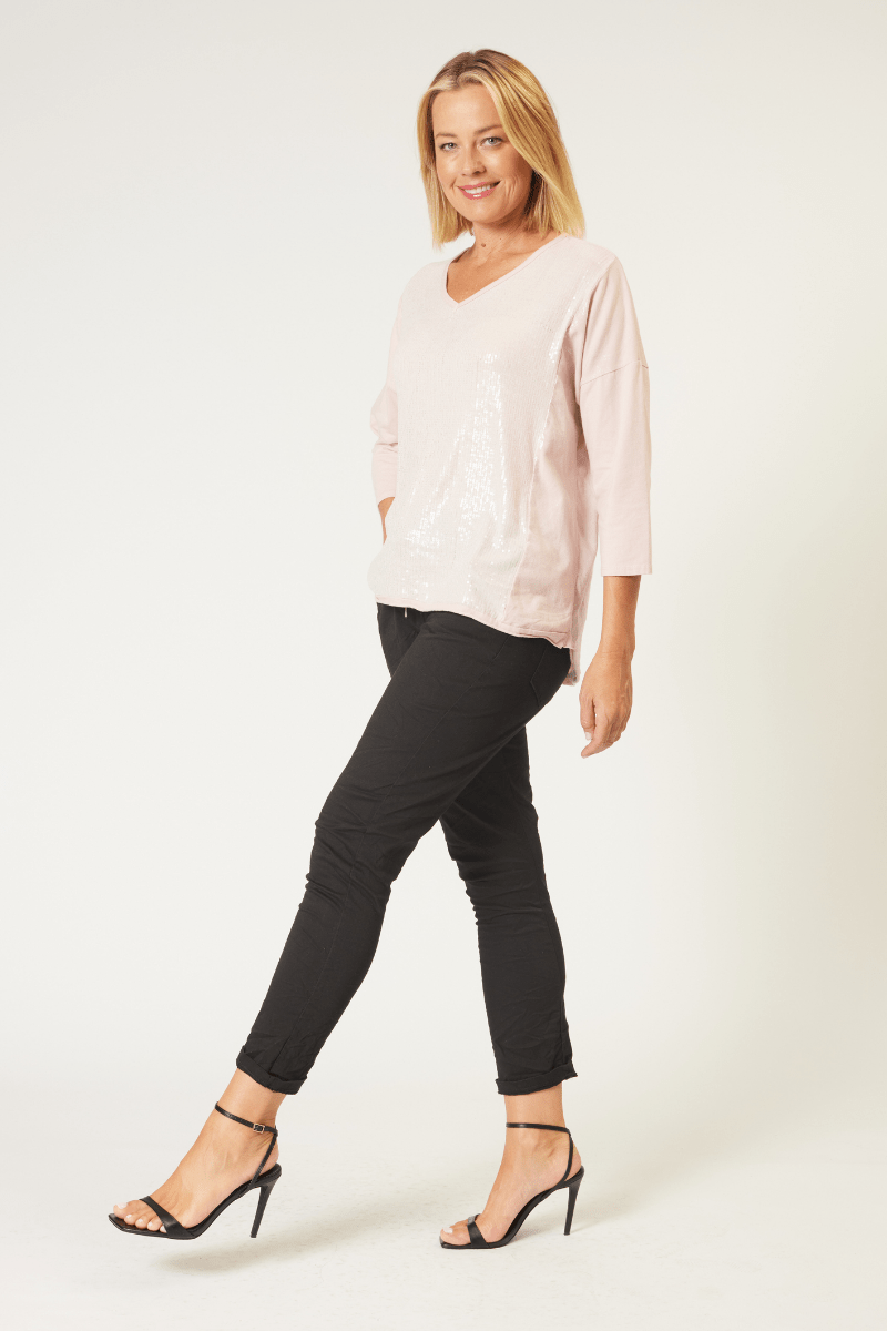 La Strada Sequin Soft Cotton Poly Top.