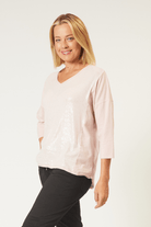 La Strada Sequin Soft Cotton Poly Top.