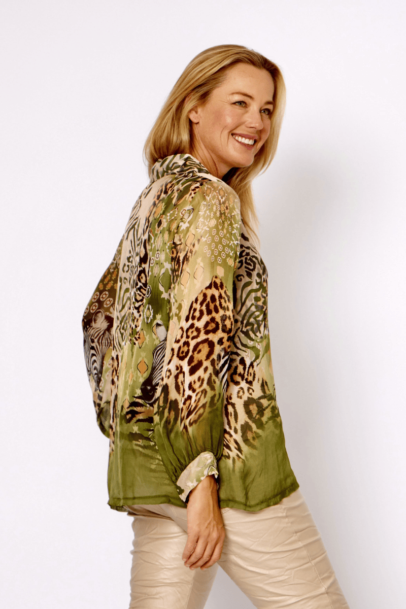 La Strada Silk Viscose Button Through Shirt Zebra.