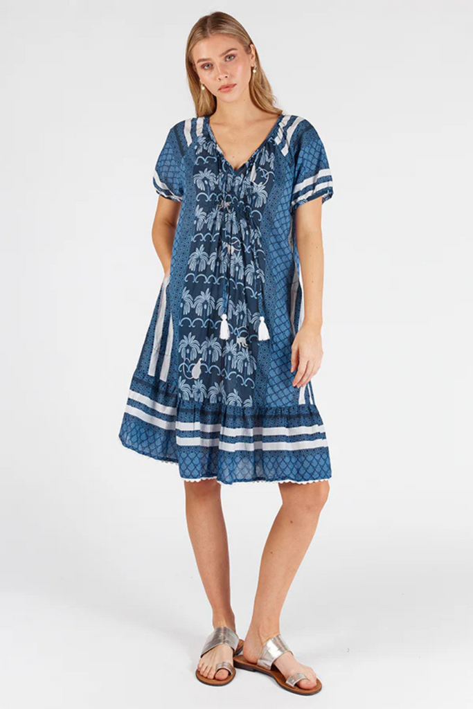 lula-life-blakely-shirred-dress-navy-ozresort