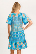 Lorne Shirred Dress Ocean Cotton Aqua - ON Sale.