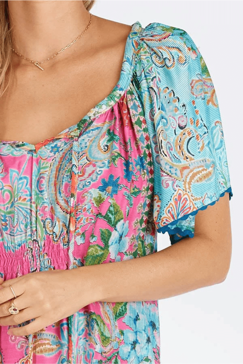 Lula Life Finch Shirred Printed Dress.